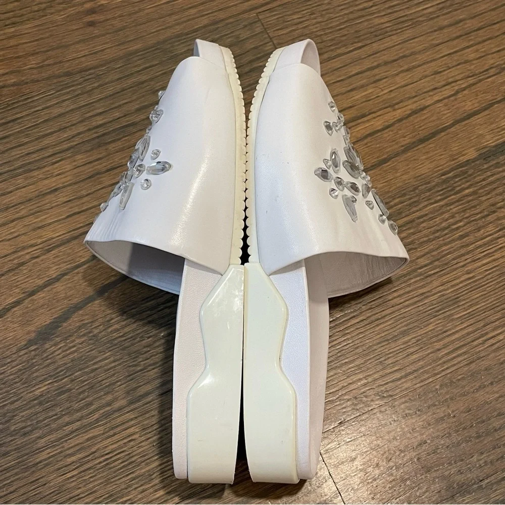 Tory Burch Brae Slides Silver Embellishment Napa Leather Women’s 8.5